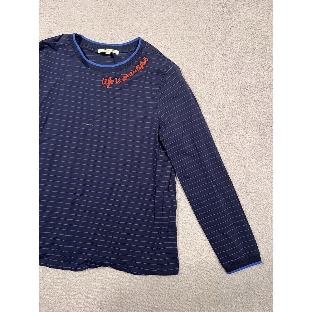 Les Serein Long Sleeve T-Shirt Blue Striped Large L Life is Beautiful Stitching - Picture 5 of 10
